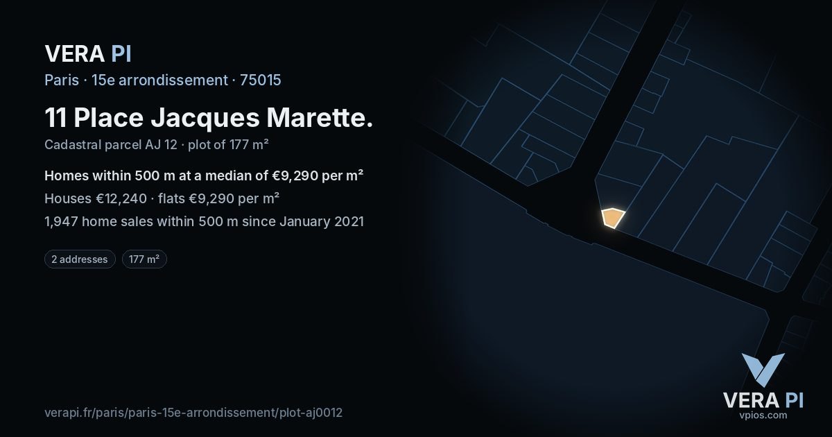 11 Place Jacques Marette, 15e arrondissement at night – the plot lit, the parcels around coloured by the prices near them