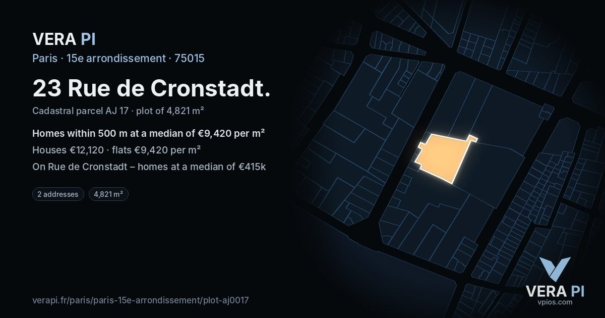23 Rue de Cronstadt, 15e arrondissement at night – the plot lit, the parcels around coloured by the prices near them