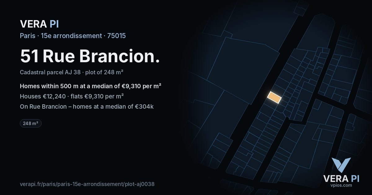 51 Rue Brancion, 15e arrondissement at night – the plot lit, the parcels around coloured by the prices near them