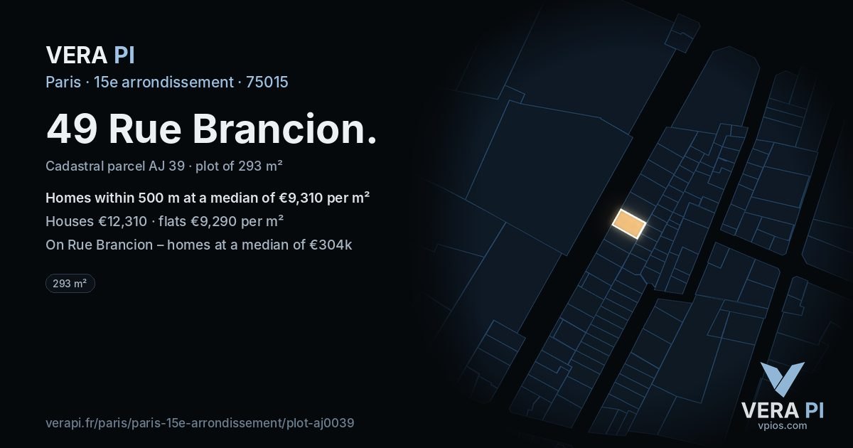49 Rue Brancion, 15e arrondissement at night – the plot lit, the parcels around coloured by the prices near them