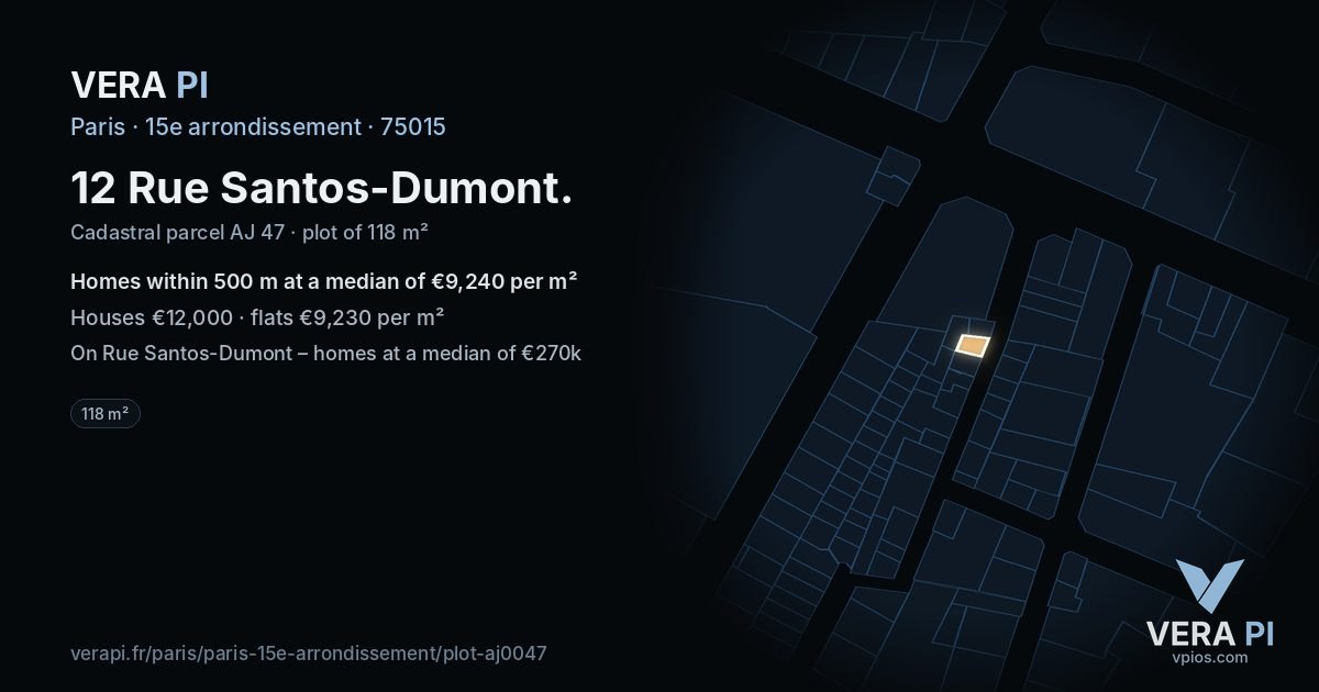 12 Rue Santos-Dumont, 15e arrondissement at night – the plot lit, the parcels around coloured by the prices near them