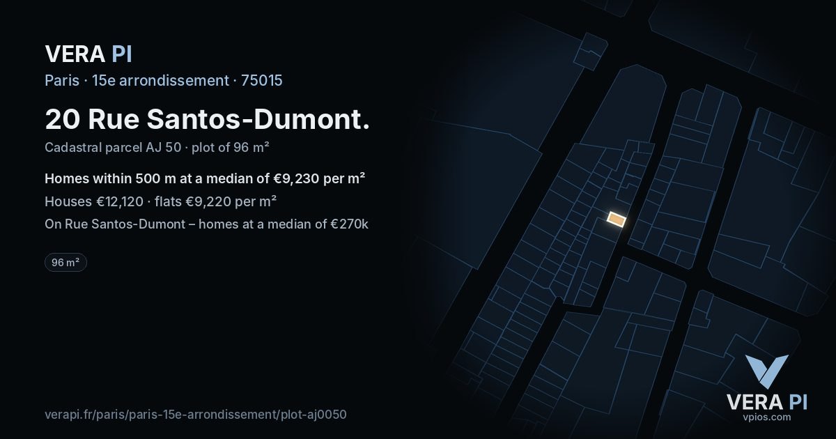 20 Rue Santos-Dumont, 15e arrondissement at night – the plot lit, the parcels around coloured by the prices near them