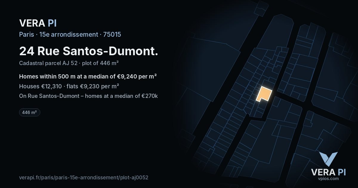 24 Rue Santos-Dumont, 15e arrondissement at night – the plot lit, the parcels around coloured by the prices near them