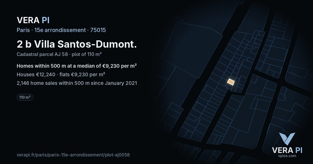 2 b Villa Santos-Dumont, 15e arrondissement at night – the plot lit, the parcels around coloured by the prices near them