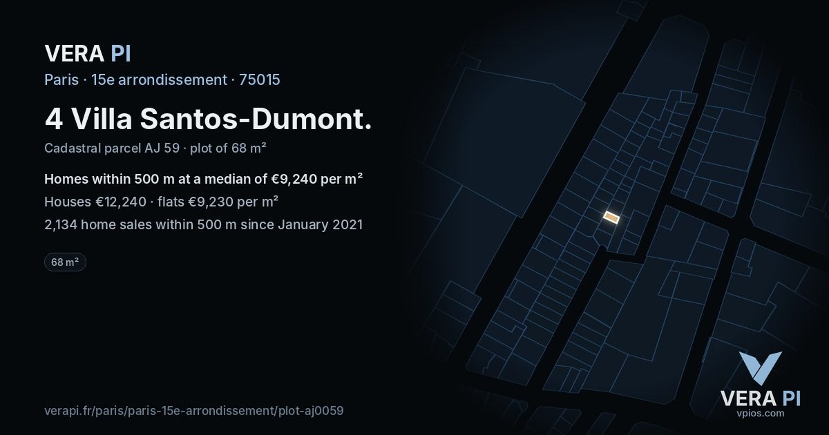 4 Villa Santos-Dumont, 15e arrondissement at night – the plot lit, the parcels around coloured by the prices near them