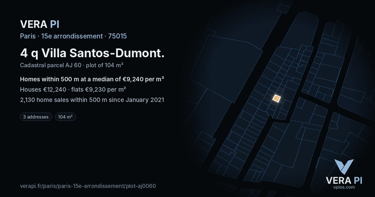 4 q Villa Santos-Dumont, 15e arrondissement at night – the plot lit, the parcels around coloured by the prices near them