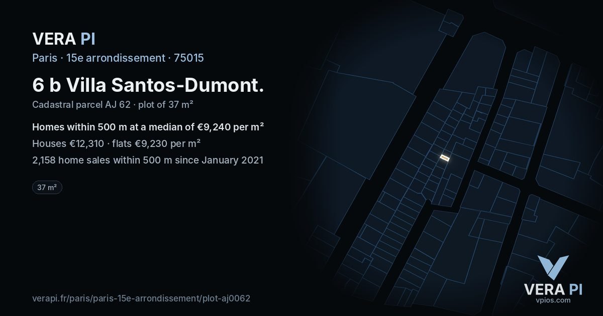 6 b Villa Santos-Dumont, 15e arrondissement at night – the plot lit, the parcels around coloured by the prices near them
