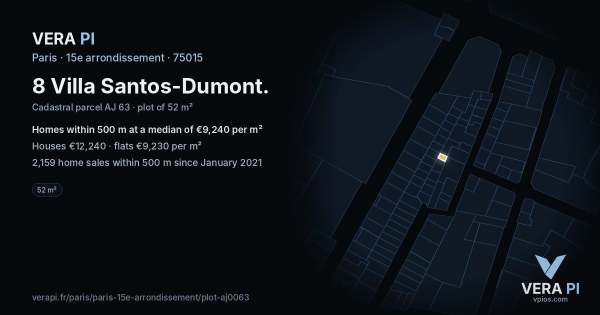 8 Villa Santos-Dumont, 15e arrondissement at night – the plot lit, the parcels around coloured by the prices near them