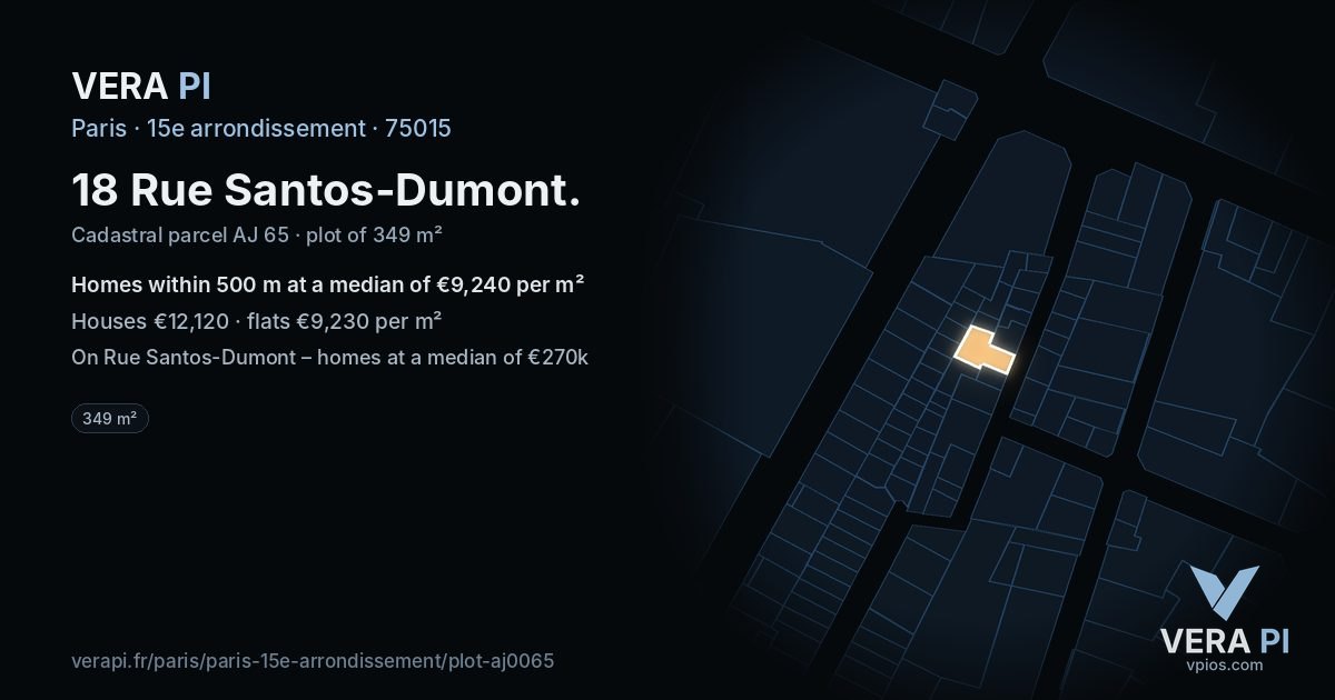 18 Rue Santos-Dumont, 15e arrondissement at night – the plot lit, the parcels around coloured by the prices near them