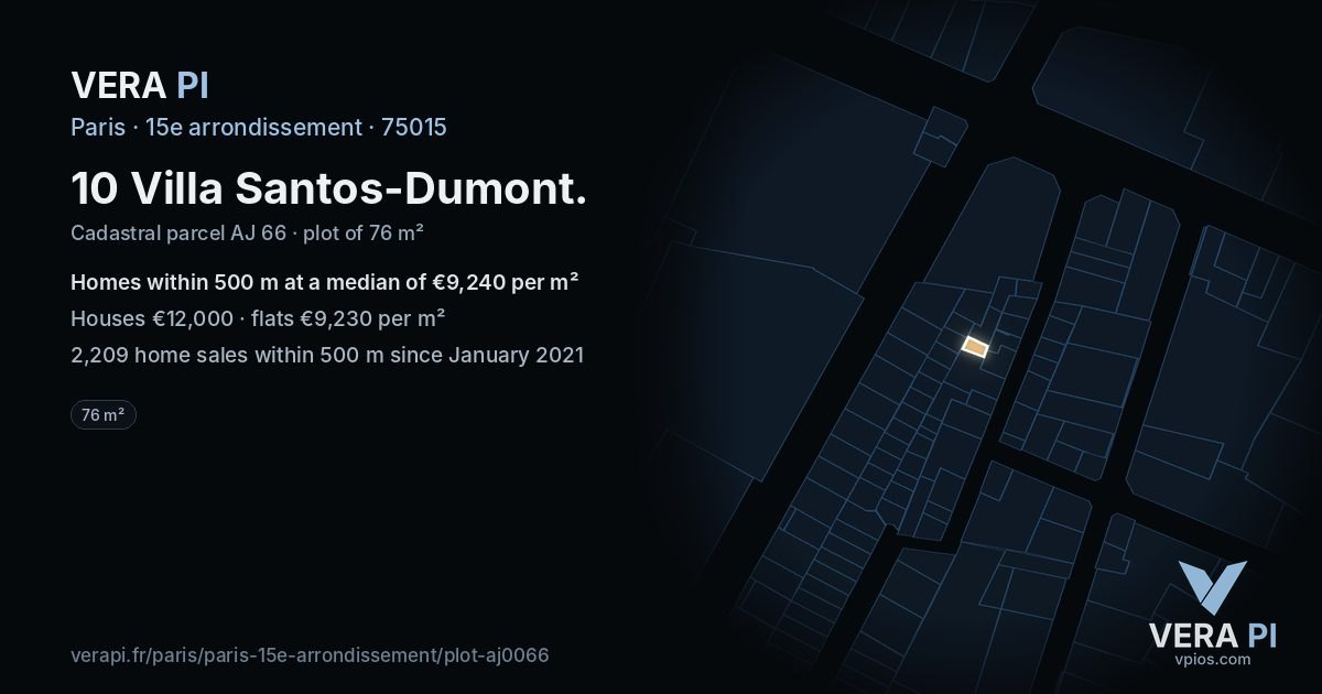 10 Villa Santos-Dumont, 15e arrondissement at night – the plot lit, the parcels around coloured by the prices near them