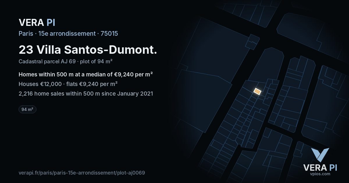 23 Villa Santos-Dumont, 15e arrondissement at night – the plot lit, the parcels around coloured by the prices near them
