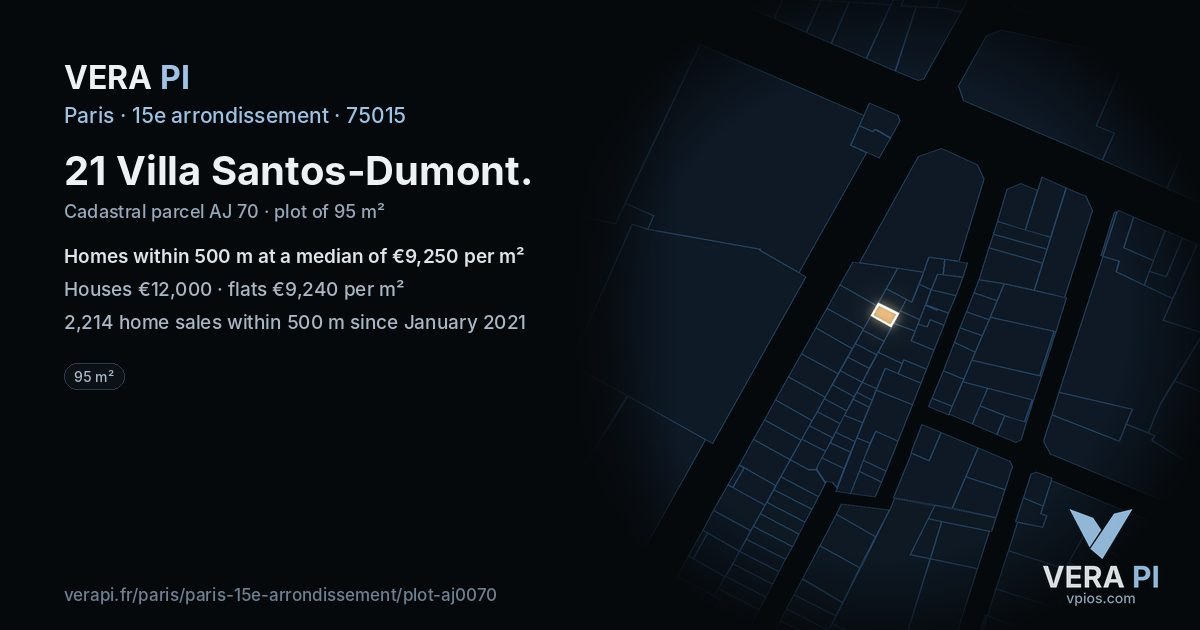 21 Villa Santos-Dumont, 15e arrondissement at night – the plot lit, the parcels around coloured by the prices near them