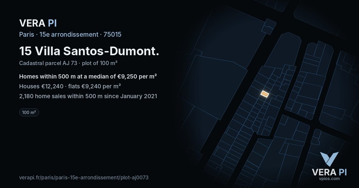15 Villa Santos-Dumont, 15e arrondissement at night – the plot lit, the parcels around coloured by the prices near them