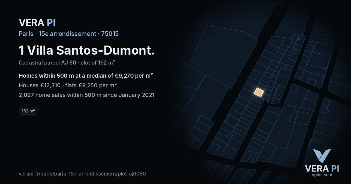 1 Villa Santos-Dumont, 15e arrondissement at night – the plot lit, the parcels around coloured by the prices near them