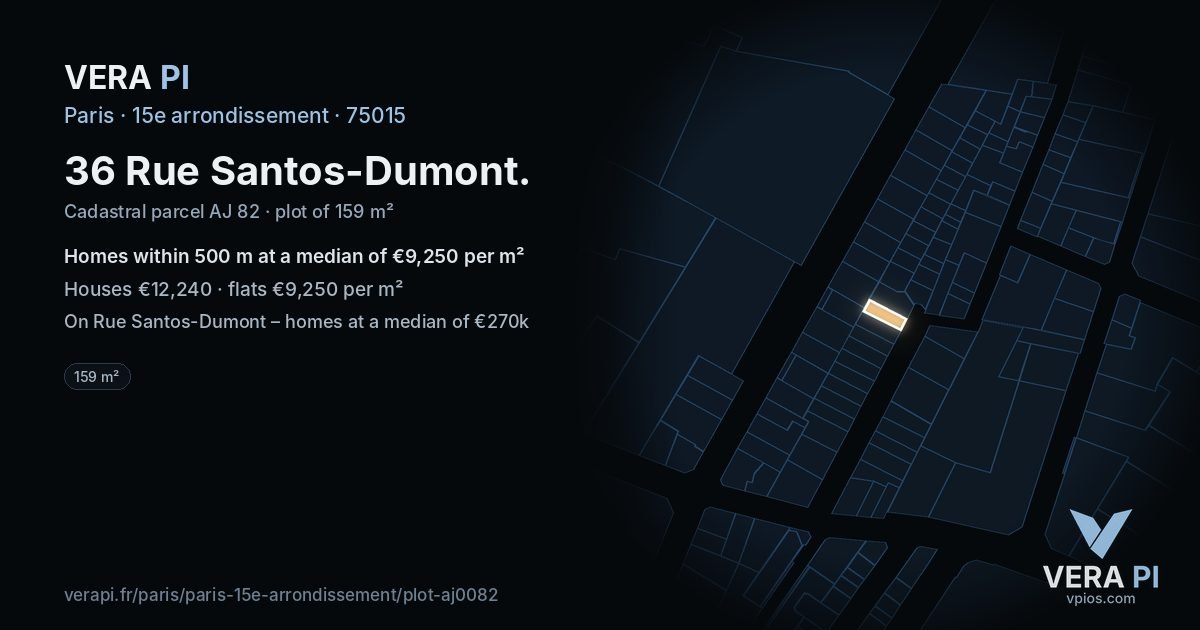 36 Rue Santos-Dumont, 15e arrondissement at night – the plot lit, the parcels around coloured by the prices near them