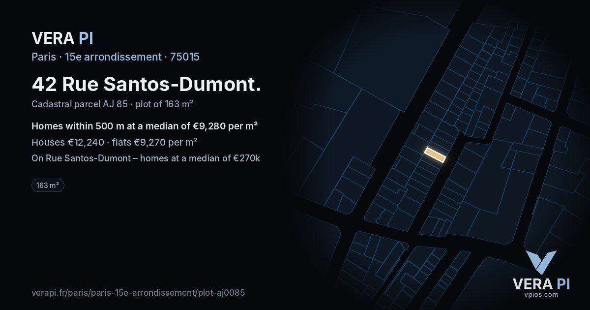 42 Rue Santos-Dumont, 15e arrondissement at night – the plot lit, the parcels around coloured by the prices near them