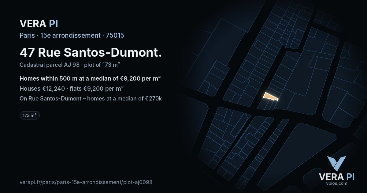 47 Rue Santos-Dumont, 15e arrondissement at night – the plot lit, the parcels around coloured by the prices near them
