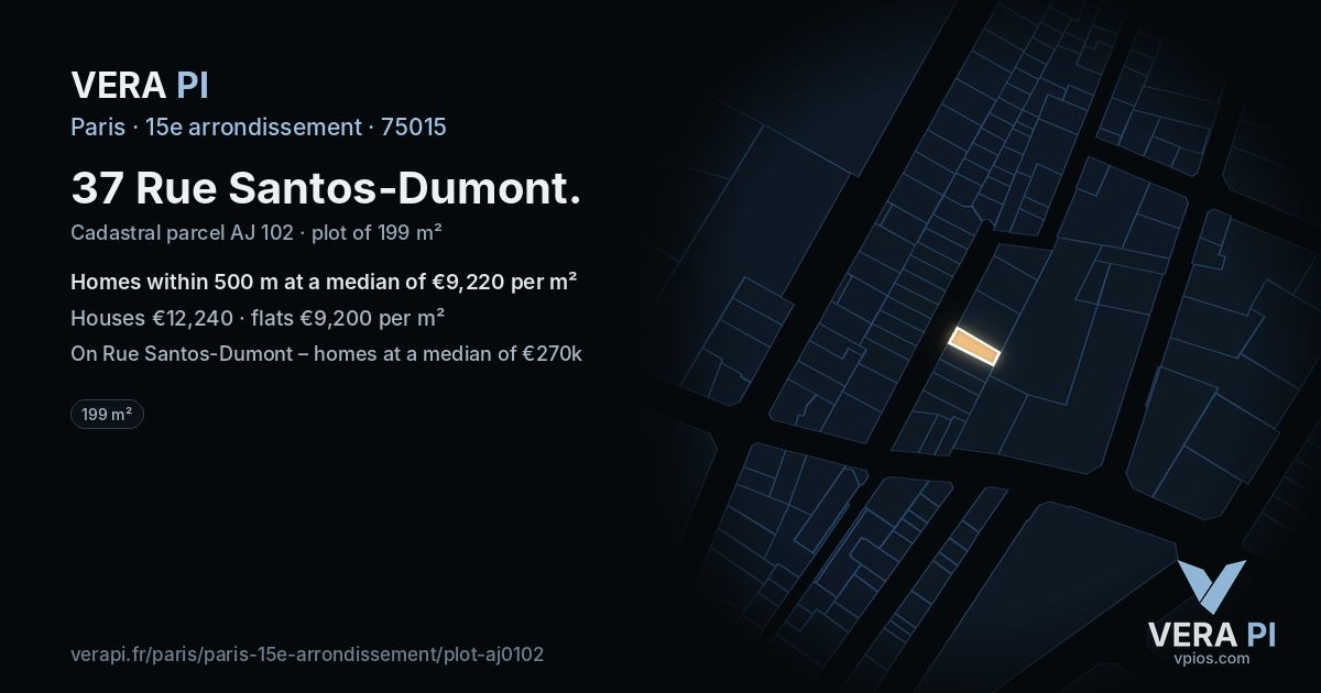 37 Rue Santos-Dumont, 15e arrondissement at night – the plot lit, the parcels around coloured by the prices near them