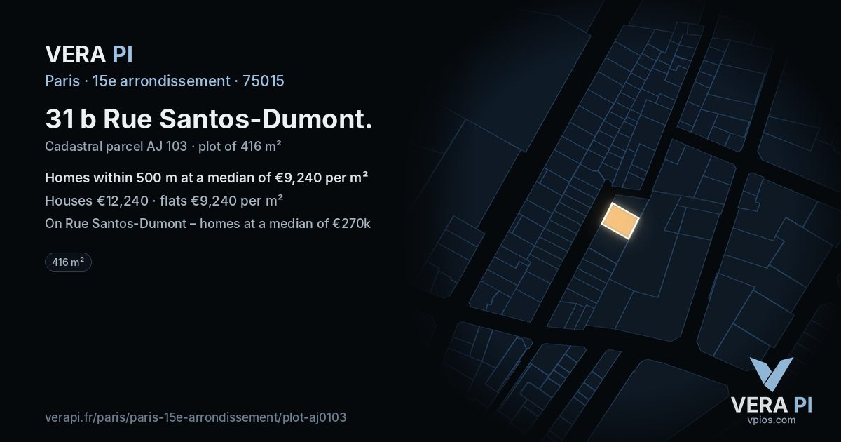 31 b Rue Santos-Dumont, 15e arrondissement at night – the plot lit, the parcels around coloured by the prices near them