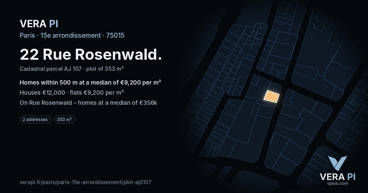 22 Rue Rosenwald, 15e arrondissement at night – the plot lit, the parcels around coloured by the prices near them