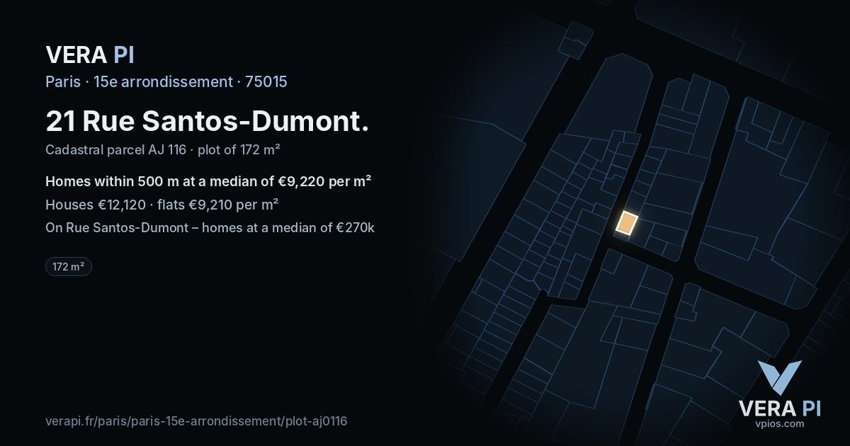 21 Rue Santos-Dumont, 15e arrondissement at night – the plot lit, the parcels around coloured by the prices near them
