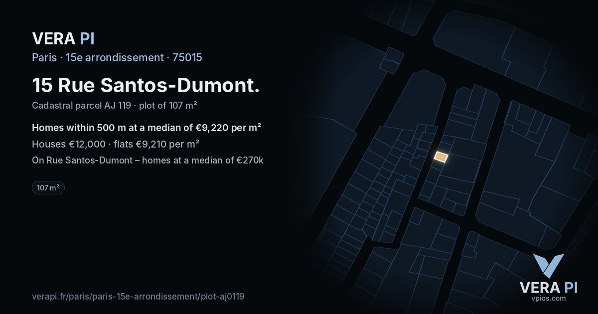 15 Rue Santos-Dumont, 15e arrondissement at night – the plot lit, the parcels around coloured by the prices near them