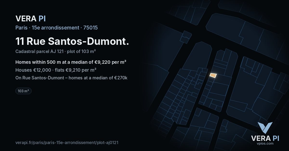 11 Rue Santos-Dumont, 15e arrondissement at night – the plot lit, the parcels around coloured by the prices near them