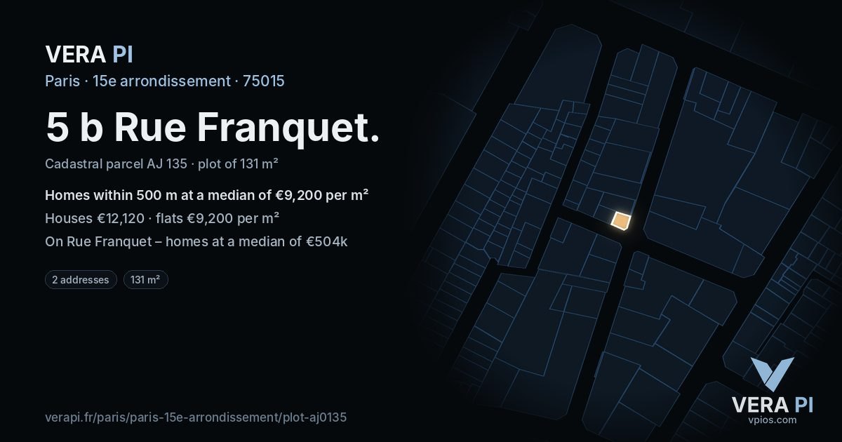 5 b Rue Franquet, 15e arrondissement at night – the plot lit, the parcels around coloured by the prices near them