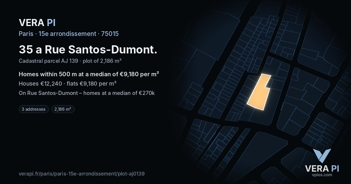 35 a Rue Santos-Dumont, 15e arrondissement at night – the plot lit, the parcels around coloured by the prices near them