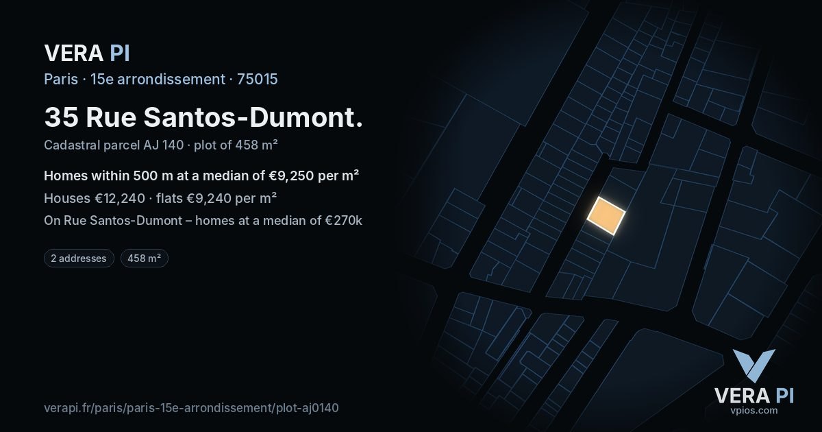 35 Rue Santos-Dumont, 15e arrondissement at night – the plot lit, the parcels around coloured by the prices near them