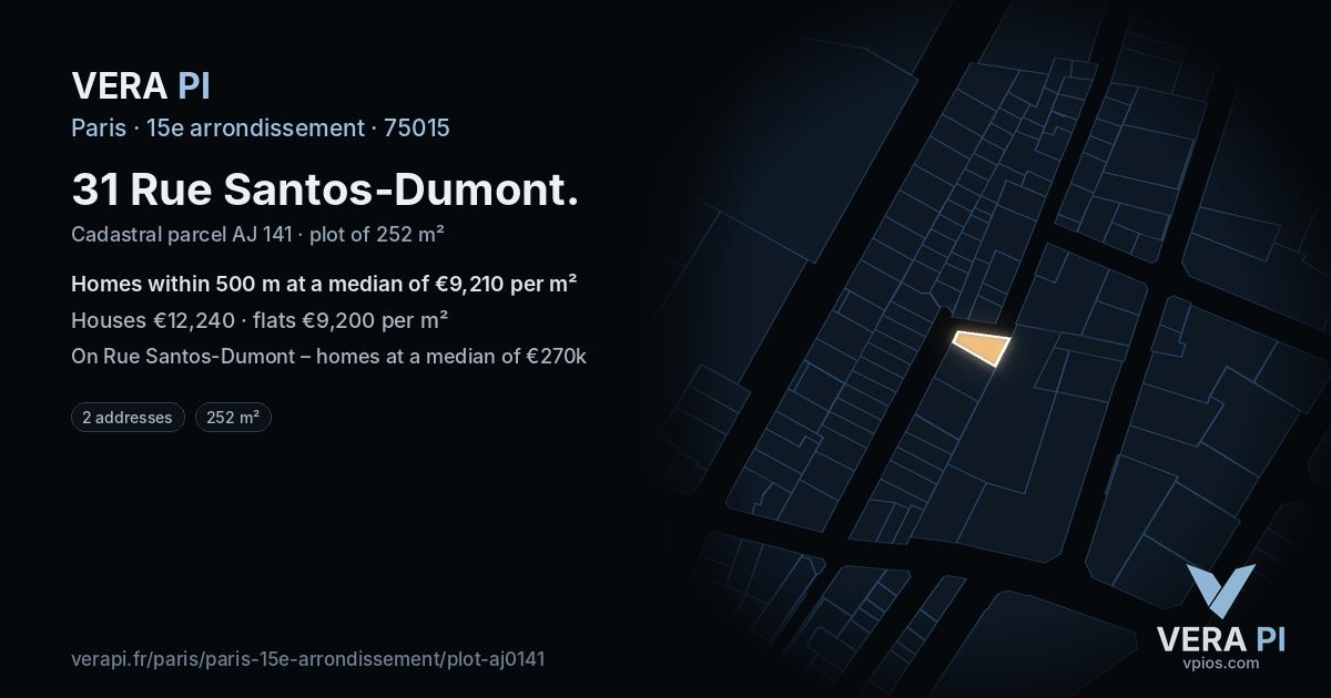 31 Rue Santos-Dumont, 15e arrondissement at night – the plot lit, the parcels around coloured by the prices near them