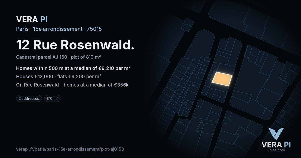 12 Rue Rosenwald, 15e arrondissement at night – the plot lit, the parcels around coloured by the prices near them