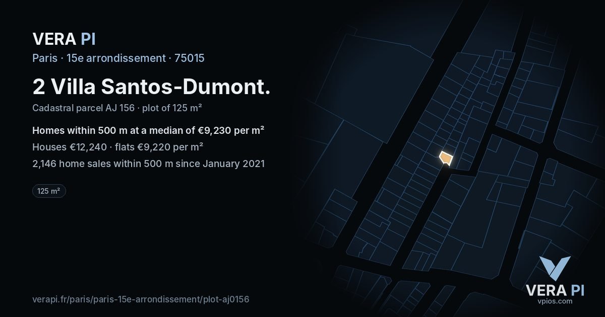 2 Villa Santos-Dumont, 15e arrondissement at night – the plot lit, the parcels around coloured by the prices near them
