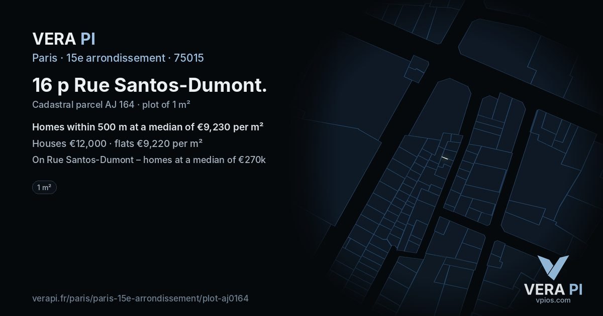 16 p Rue Santos-Dumont, 15e arrondissement at night – the plot lit, the parcels around coloured by the prices near them