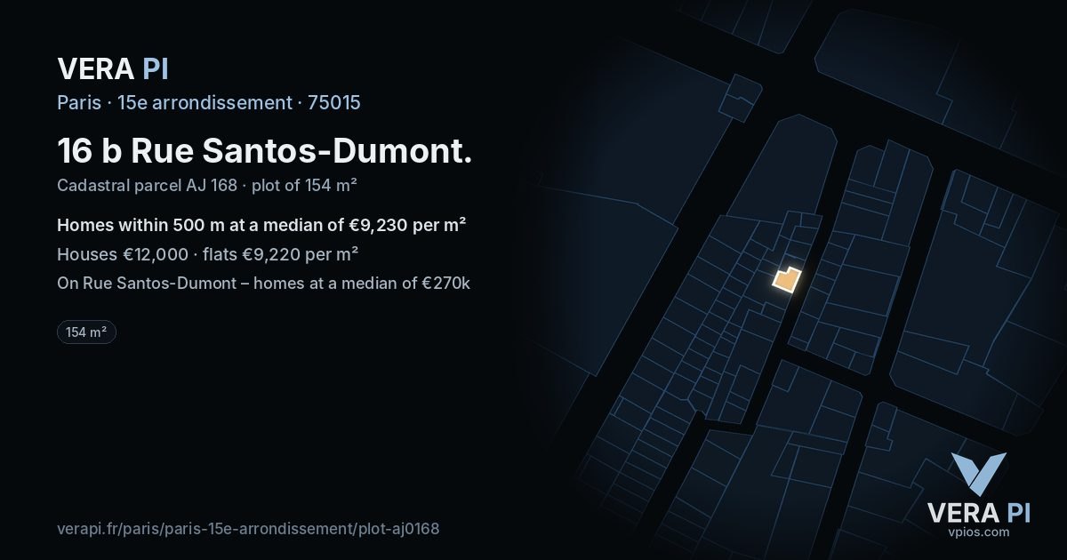 16 b Rue Santos-Dumont, 15e arrondissement at night – the plot lit, the parcels around coloured by the prices near them