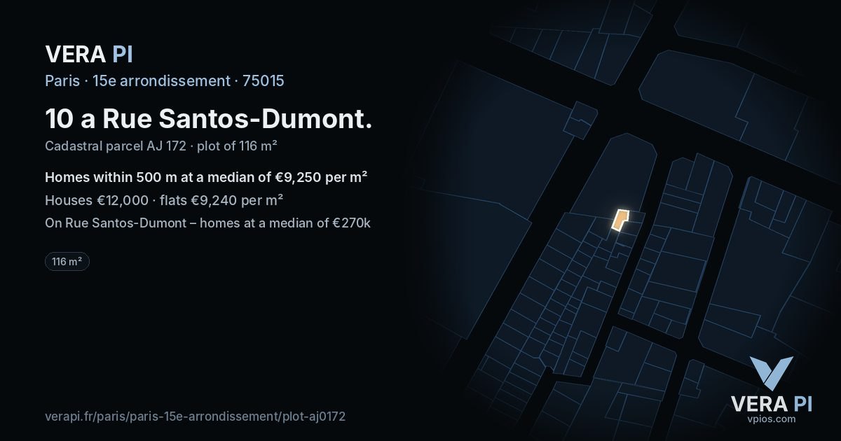 10 a Rue Santos-Dumont, 15e arrondissement at night – the plot lit, the parcels around coloured by the prices near them