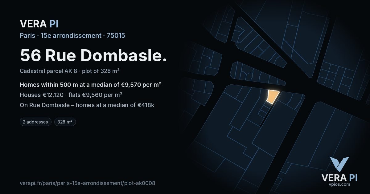 56 Rue Dombasle, 15e arrondissement at night – the plot lit, the parcels around coloured by the prices near them