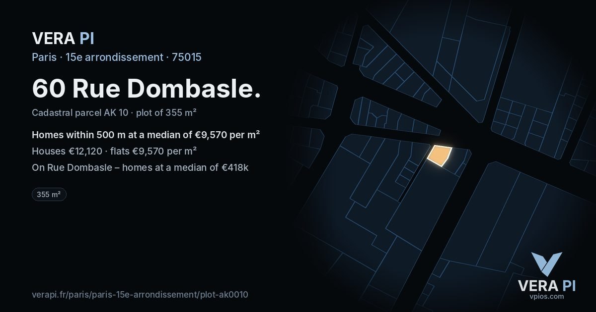 60 Rue Dombasle, 15e arrondissement at night – the plot lit, the parcels around coloured by the prices near them