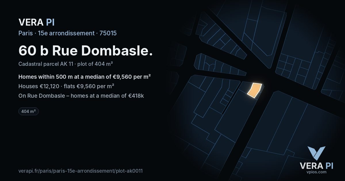 60 b Rue Dombasle, 15e arrondissement at night – the plot lit, the parcels around coloured by the prices near them