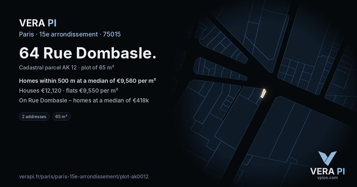 64 Rue Dombasle, 15e arrondissement at night – the plot lit, the parcels around coloured by the prices near them