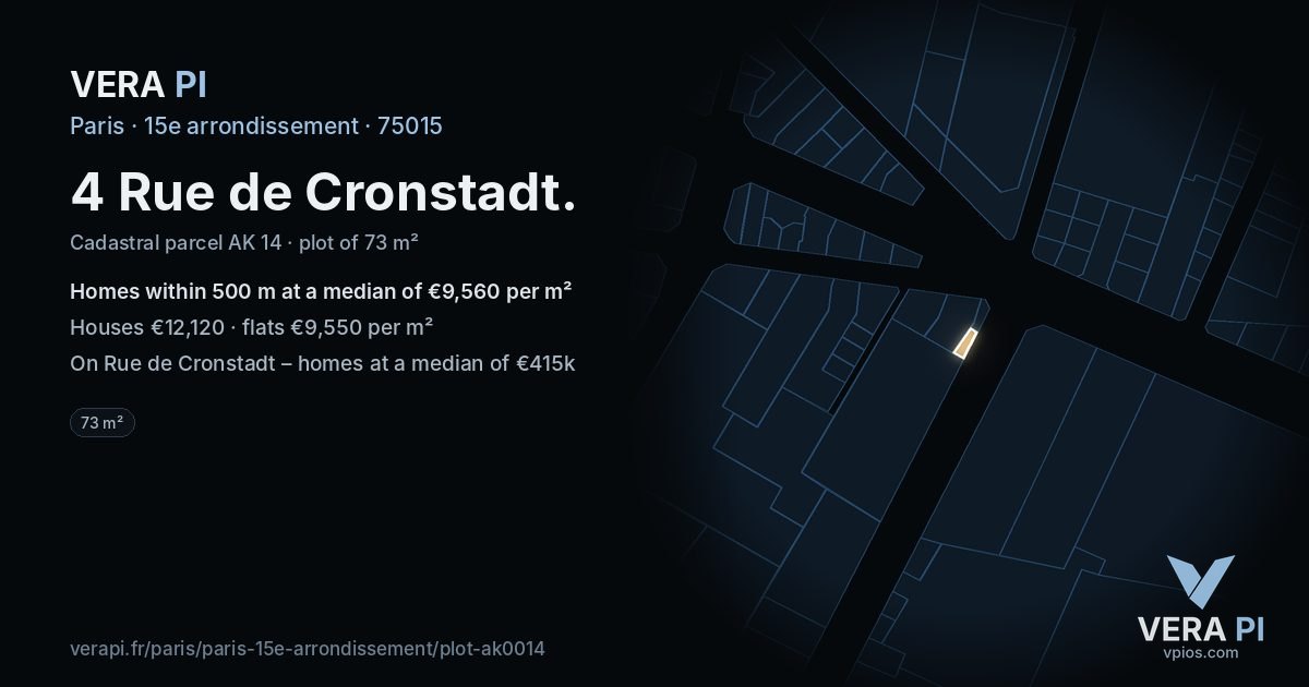 4 Rue de Cronstadt, 15e arrondissement at night – the plot lit, the parcels around coloured by the prices near them