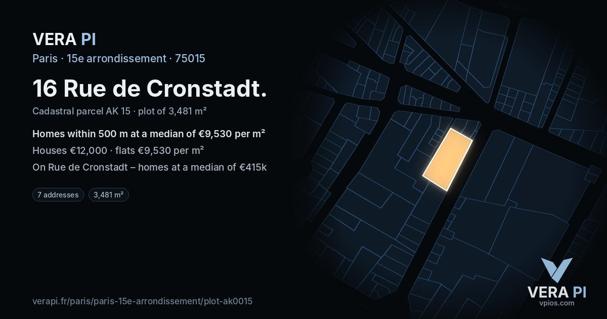 16 Rue de Cronstadt, 15e arrondissement at night – the plot lit, the parcels around coloured by the prices near them