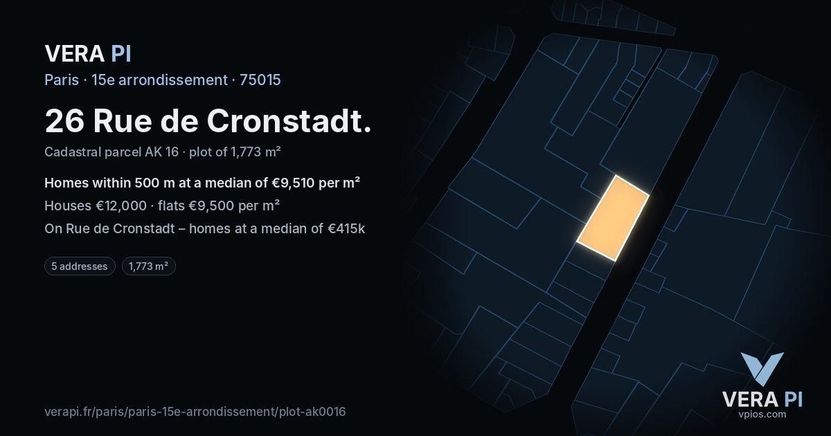 26 Rue de Cronstadt, 15e arrondissement at night – the plot lit, the parcels around coloured by the prices near them