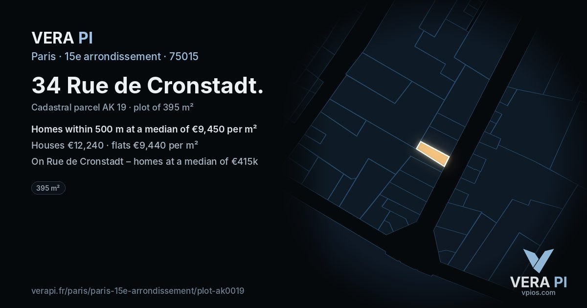 34 Rue de Cronstadt, 15e arrondissement at night – the plot lit, the parcels around coloured by the prices near them
