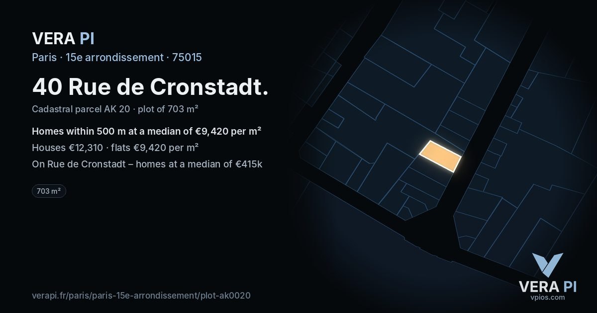 40 Rue de Cronstadt, 15e arrondissement at night – the plot lit, the parcels around coloured by the prices near them