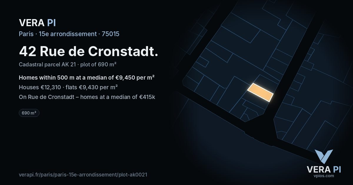 42 Rue de Cronstadt, 15e arrondissement at night – the plot lit, the parcels around coloured by the prices near them