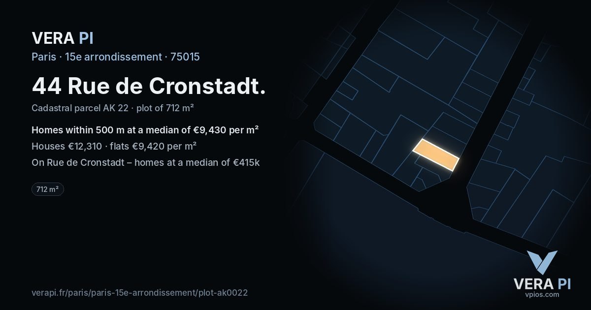 44 Rue de Cronstadt, 15e arrondissement at night – the plot lit, the parcels around coloured by the prices near them