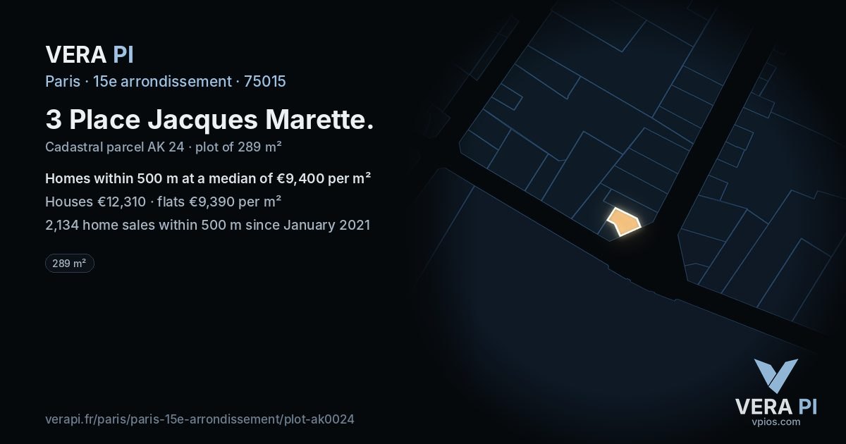 3 Place Jacques Marette, 15e arrondissement at night – the plot lit, the parcels around coloured by the prices near them