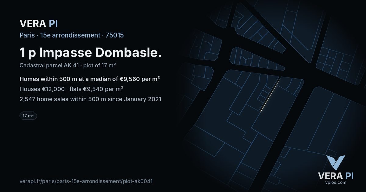 1 p Impasse Dombasle, 15e arrondissement at night – the plot lit, the parcels around coloured by the prices near them