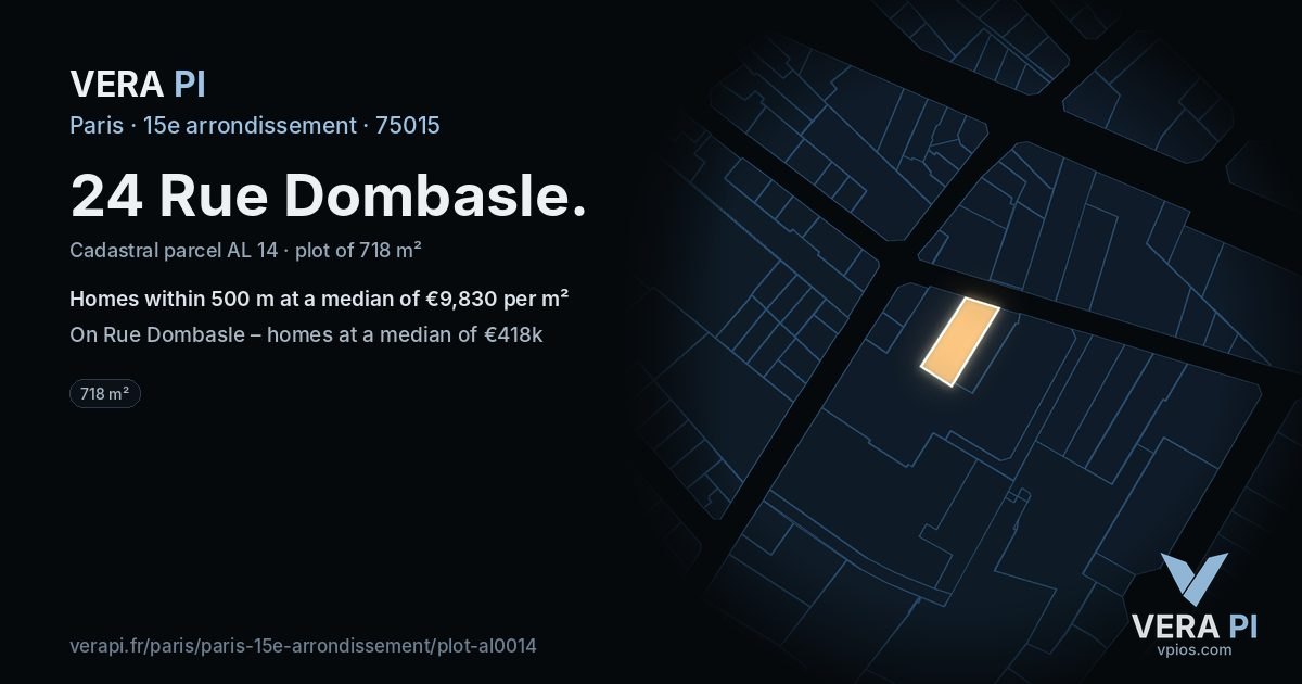 24 Rue Dombasle, 15e arrondissement at night – the plot lit, the parcels around coloured by the prices near them